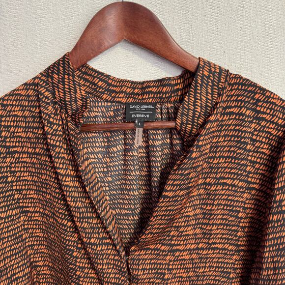 David Lerner Evereve Size L Black Brown Abstract Print Long Sleeve Thin Blouse - Picture 3 of 13